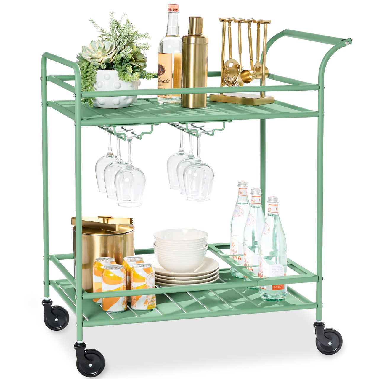 Best Choice Products 2-Tier Rolling Bar Cart Indoor/Outdoor w/ Storage Shelves, Wine Rack, Lockable Wheels